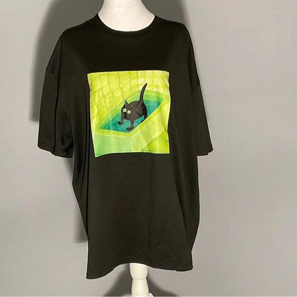 Trend Scaredy Cat Graphic Tee XXL | Oversized Black Novelty Cat Shirt